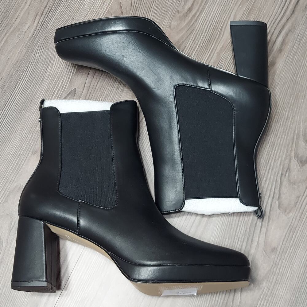 French Connection Black Vegan Leather Penny Block Heel Chelsea Boots - Picture 6 of 8